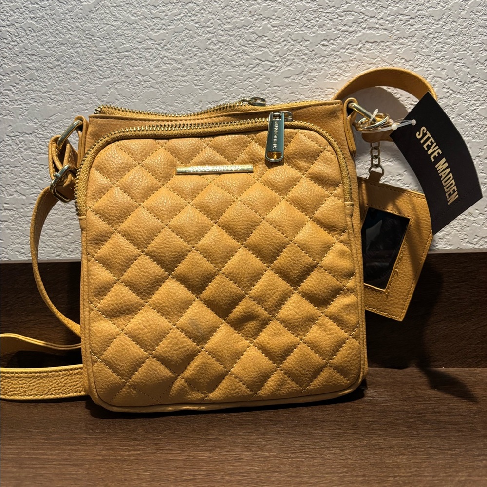 Steve Madden Quilted Yellow Crossbody Bag with Gold Hardware